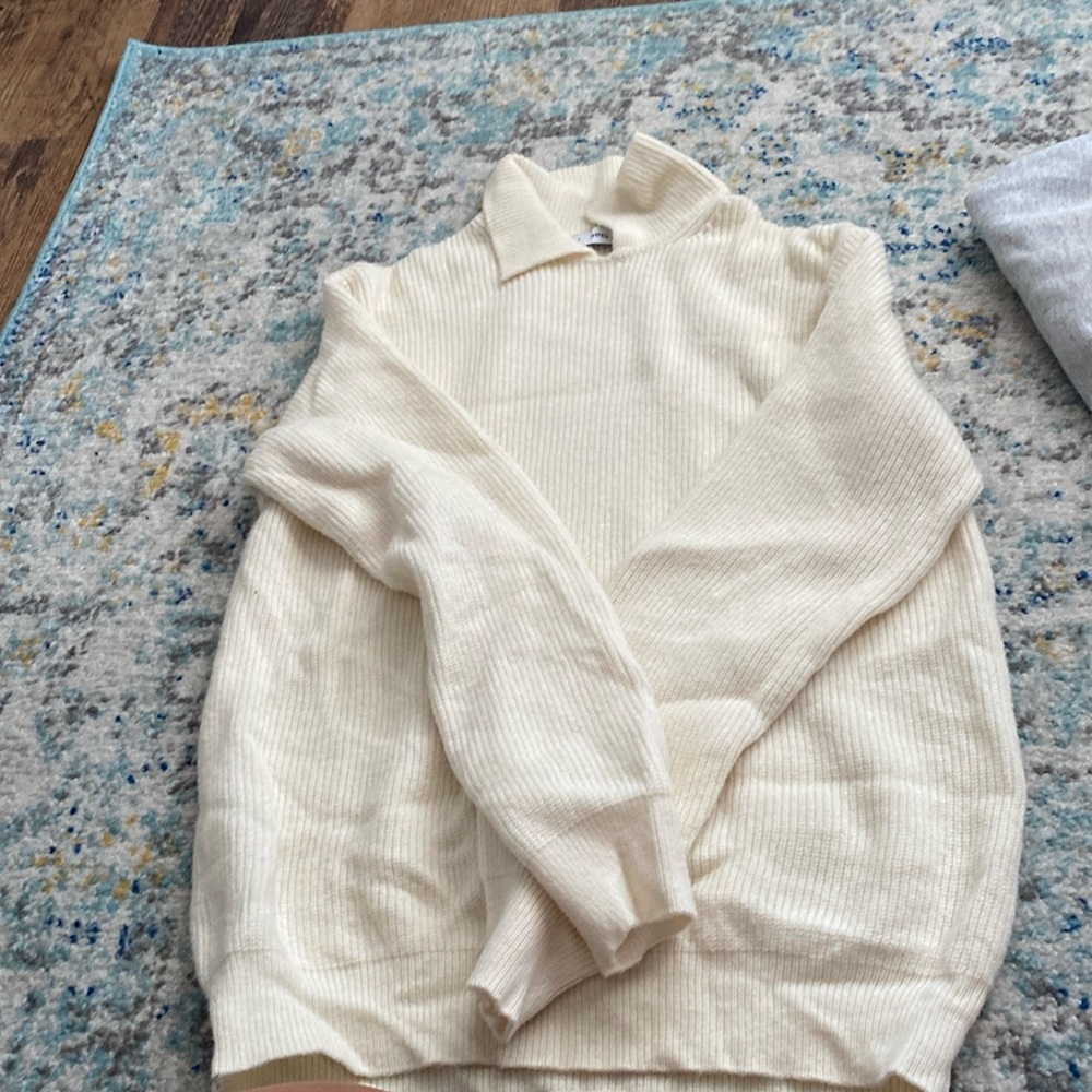 white knit collared sweater